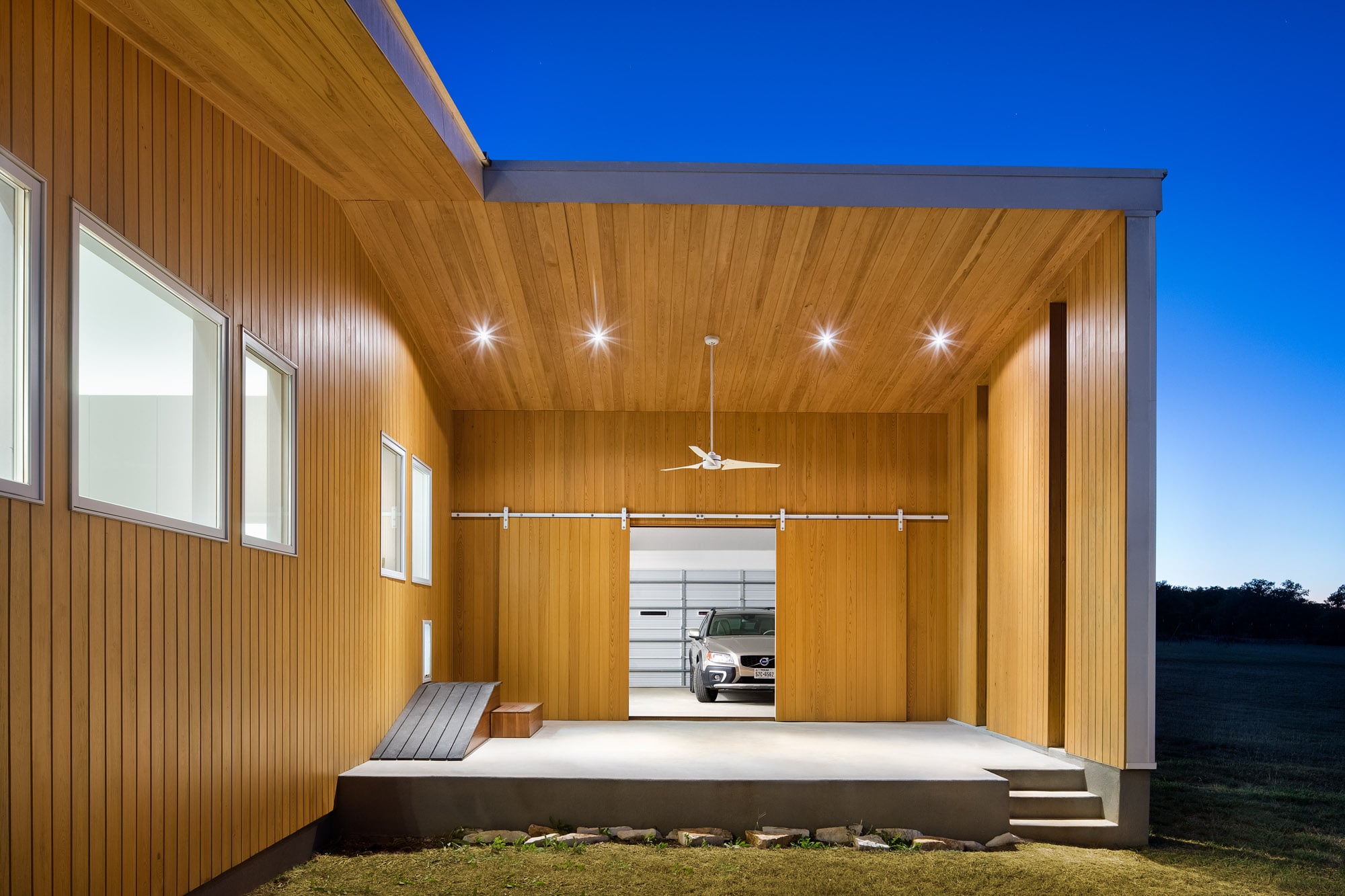 outdoor space, patio or porch attached to garage of the Self-sustaining home in Wimberley Texas