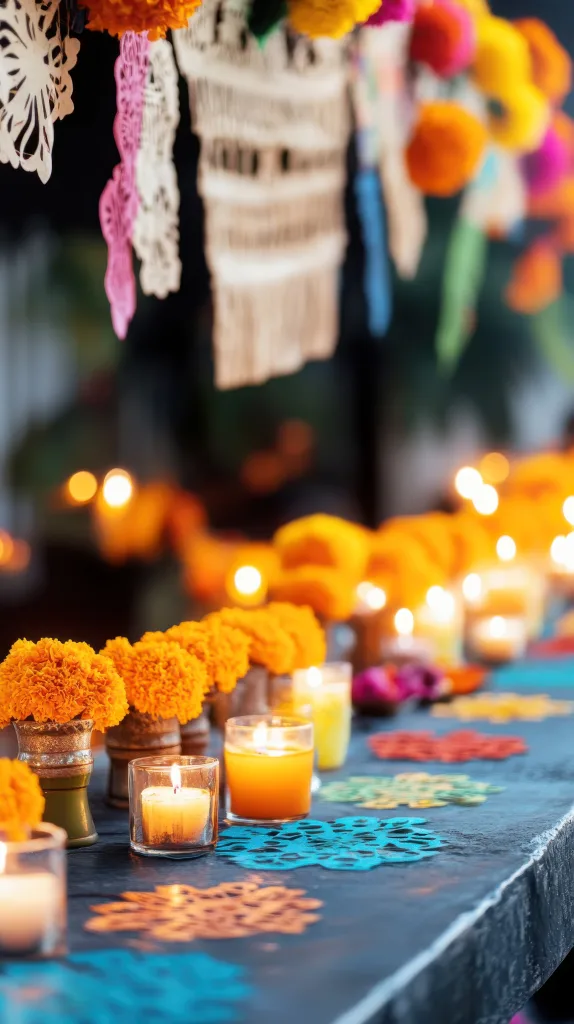 Traditional mexican altar with marigolds and candles for day of Traditional mexican altar with marigolds and candles for day of