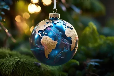 Holiday Traditions and Celebrations from Around the Globe A globe ornament hanging from a christmas tree Generative AI image