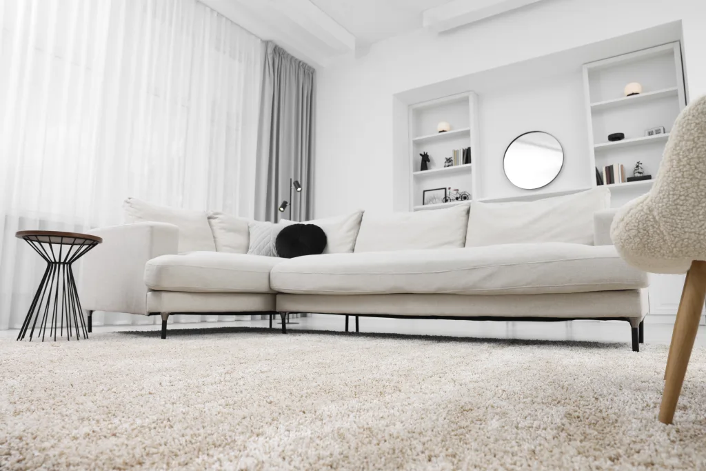 Fluffy carpet and stylish furniture on floor indoors, low angle view flooring faves A Dive into Popular Flooring Options