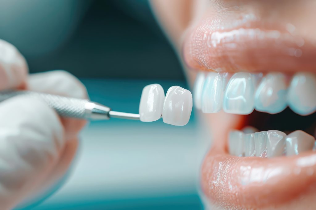 Veneers enhancing jaw aesthetics, showing thorough cleaning proc