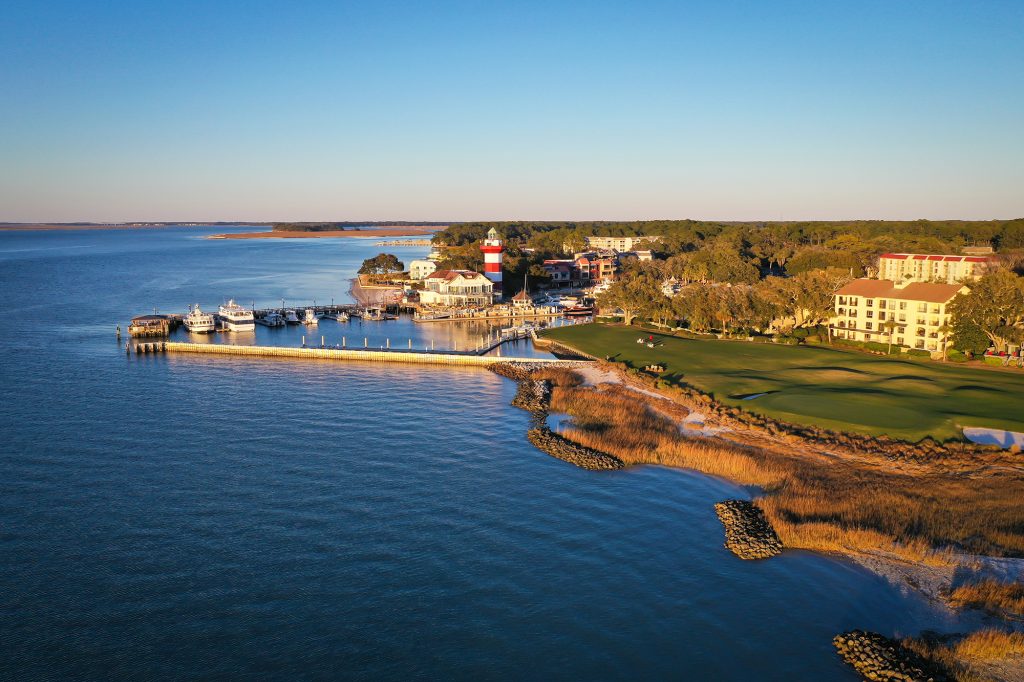 Hilton Head Island; Aerial View of Harbour Town and lighthouse on Hilton Head Island