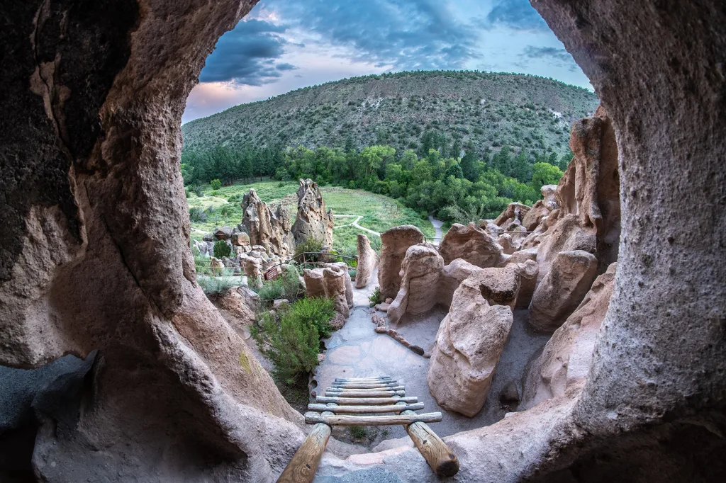 View out from a cavate, a cave used by ancestral Pueblo as a hom