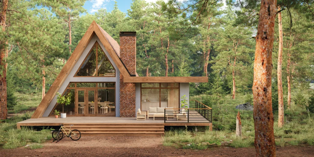 Your Private Mountain Retreat Awaits Timber Ridge Estates of Oklahoma A frame house in the forest Exterior ideas, 3d render