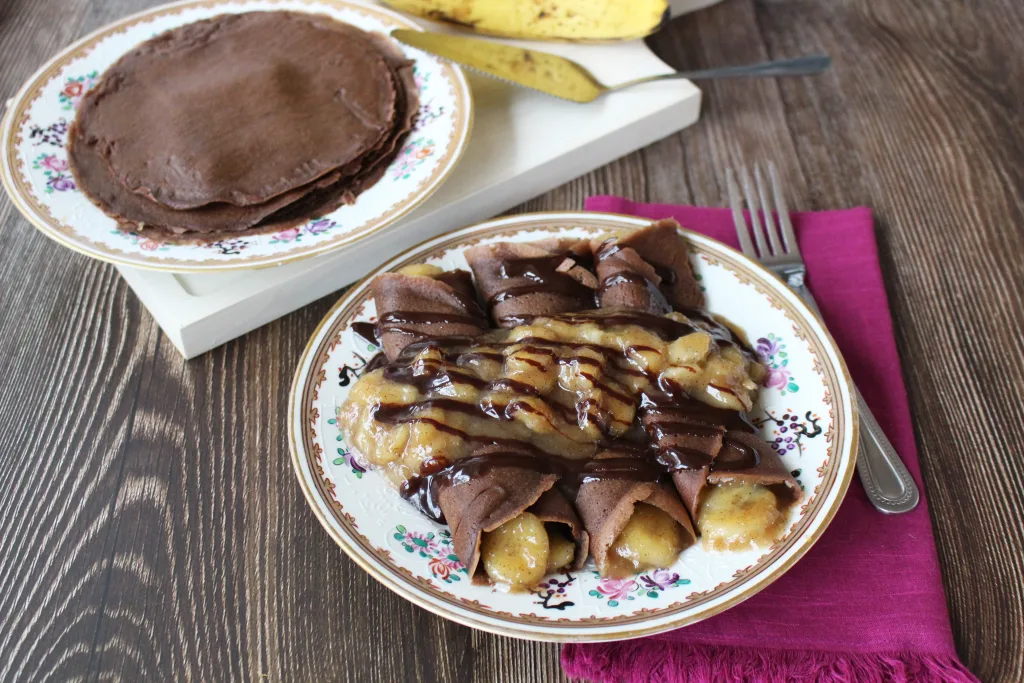 Chocolate Crepes with Bourbon Bananas