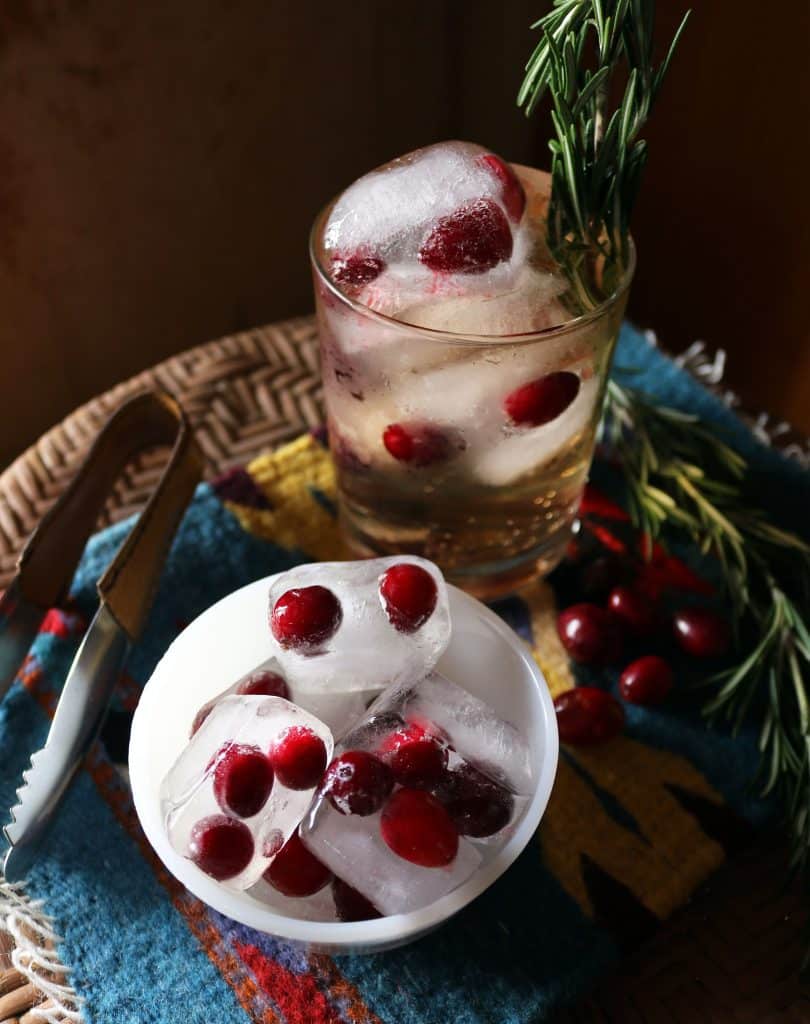 Holiday Spritzer with Cranberry Ice Cubes